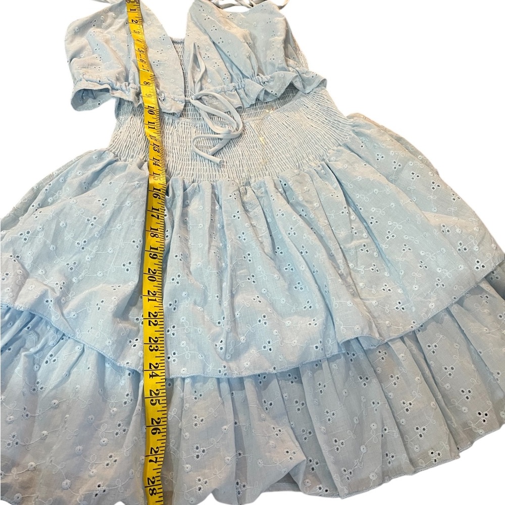 Pretty in Eyelet Light Blue Tiered Ruffled mini Skirt,
Cut out front,Large,New - Picture 9 of 12